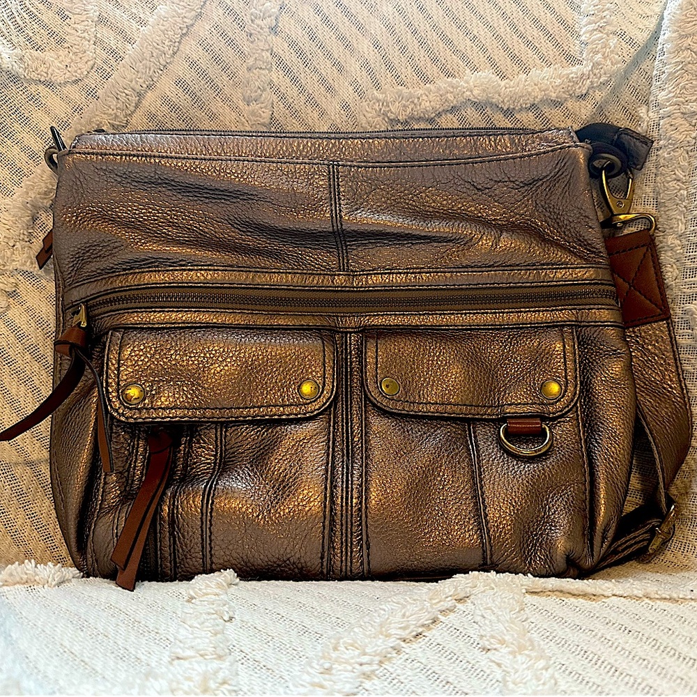 Fossil Brown Metallic Crossbody